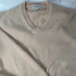 LL Bean V- Neck Tan 100 % Cotton Knit Pullover Men’s Sz XL  Sweater